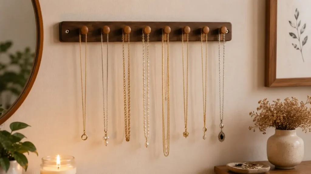 hanging organizer for storing long necklaces to avoid tangling