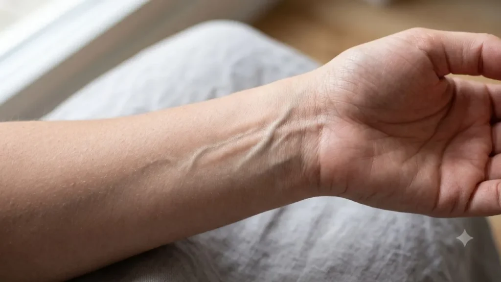 checking wrist veins to find skin undertone