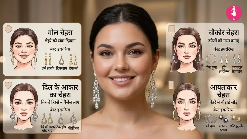 गोल चेहरे के लिए लंबे लटकने वाले इयररिंग्स