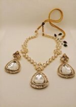 White & Golden Necklace & Earring with Gold Stud Pearl