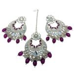 Traditional Earring & Maangtikka Set For Women/ Pearl Studded Chandbali Earrings and Maang Tikka Set Traditional Jewelry for Girls & Women - Image 4