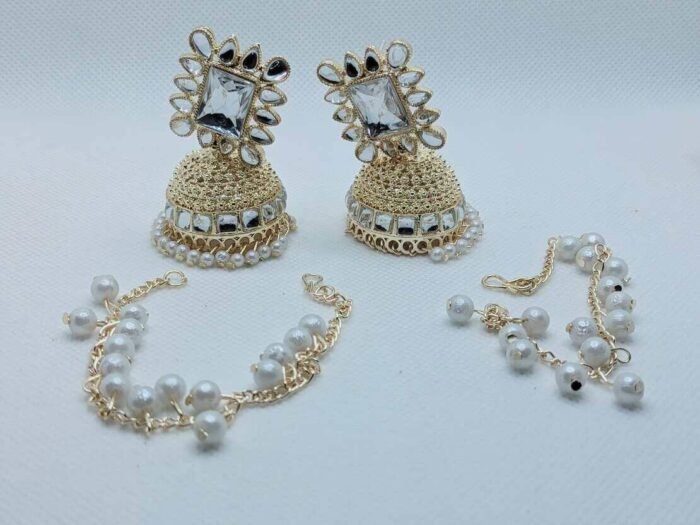 White Alloy Gold Plated Earrings - Image 2