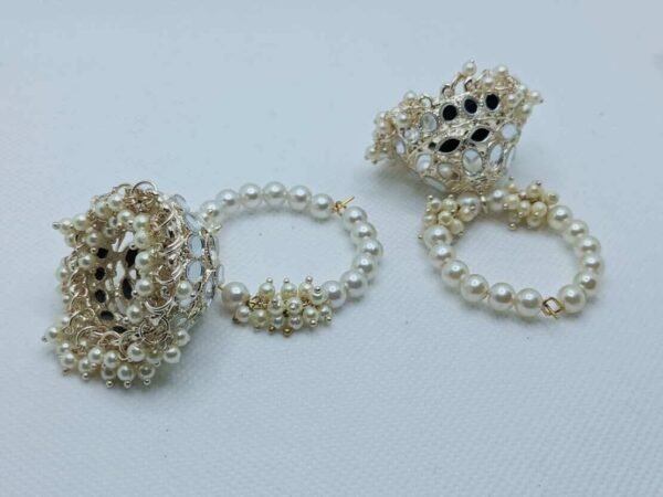 White Gold Stud Pearl Jhumka Earring - Image 2