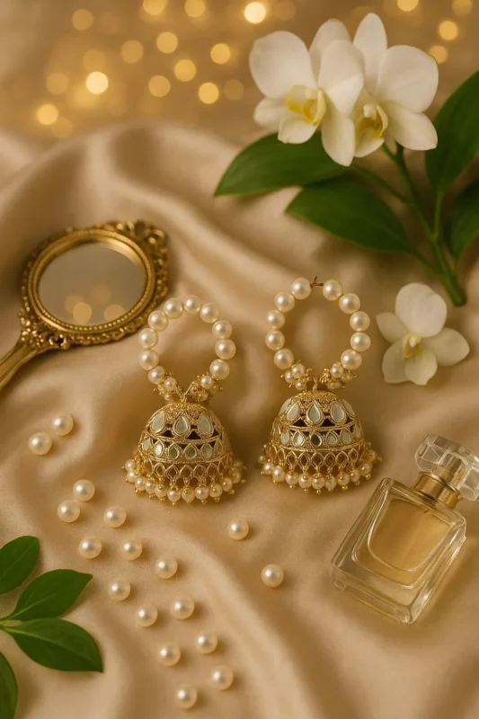 White Alloy Gold Plated Earrings