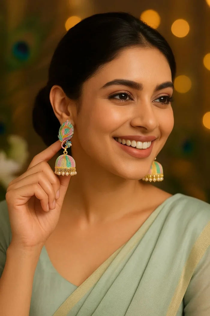 Multicolor Peacock Design Jhumka Earring For Women - Image 1