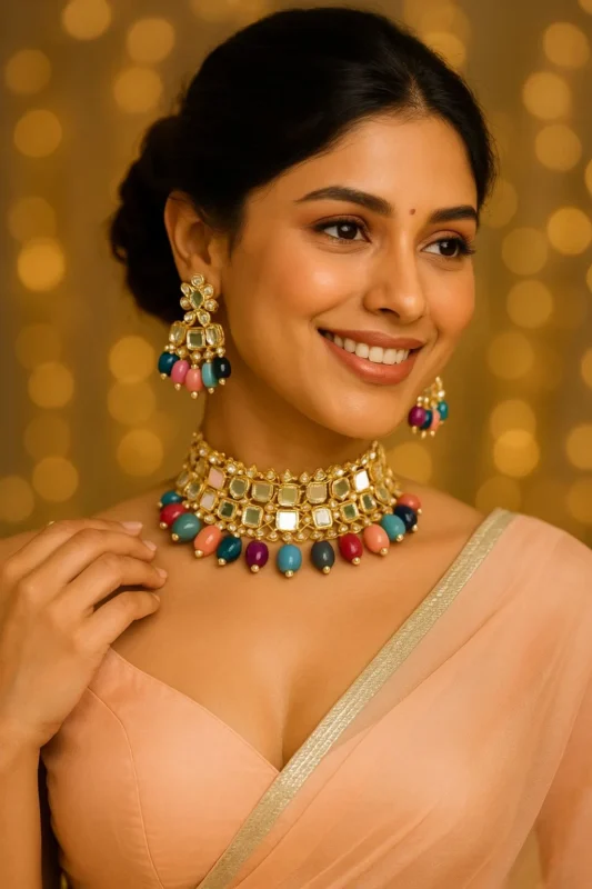 Classy Choker Necklace Earring Jewelry Set with Earrings Jewelry Set for Women.