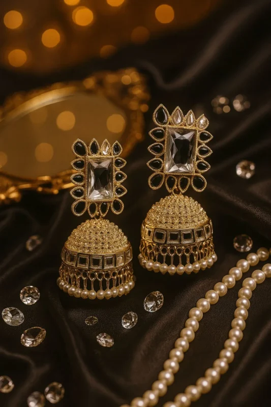 A ALLOY GOLDEN JHUMKA EARRING.