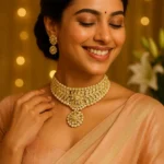 White & Golden Necklace & Earring with Gold Stud Pearl