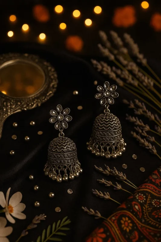 Fancy Stylish Silver Oxidised Ghungroo Charm Earring | Women Alloy Earring