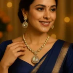 White & Golden Necklace & Earring with Gold Stud Pearl