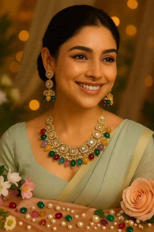 Latest Choker Design Antique Traditional Necklace & Earrings Jewelry Set for Women.