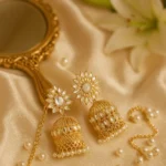 Placeholder White Pearl Earrings Stylish Golden and Crystals Earrings