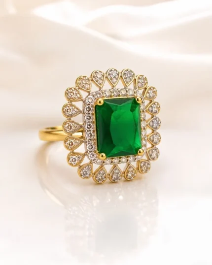 Elegant Green crystal gold plated ring