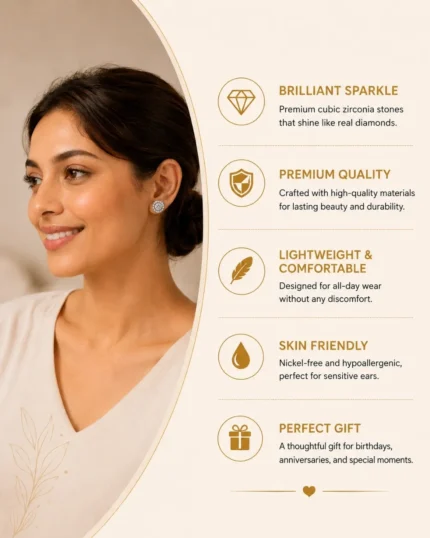 Elegant cubic zirconia stud earrings designed for timeless beauty and everyday elegance.
