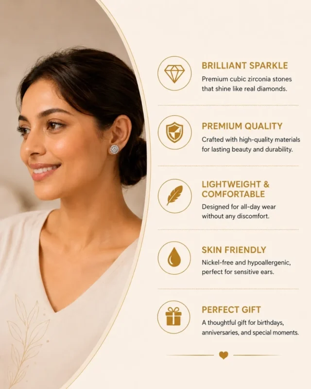 Elegant cubic zirconia stud earrings designed for timeless beauty and everyday elegance.