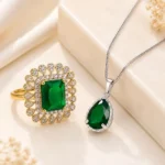 Elegant emerald green ring and pendant combo designed for timeless and stylish looks.