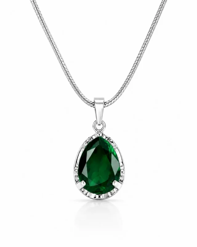 Elegant green crystal pendant with silver finish for a stylish and graceful look.
