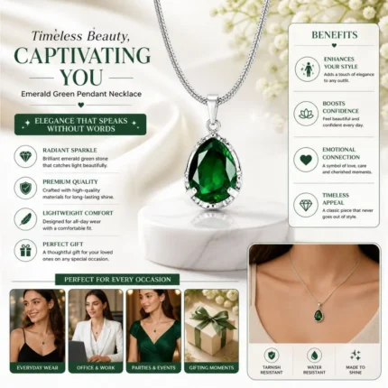 Mellafex Green Crystal Pendant Necklace for Women
