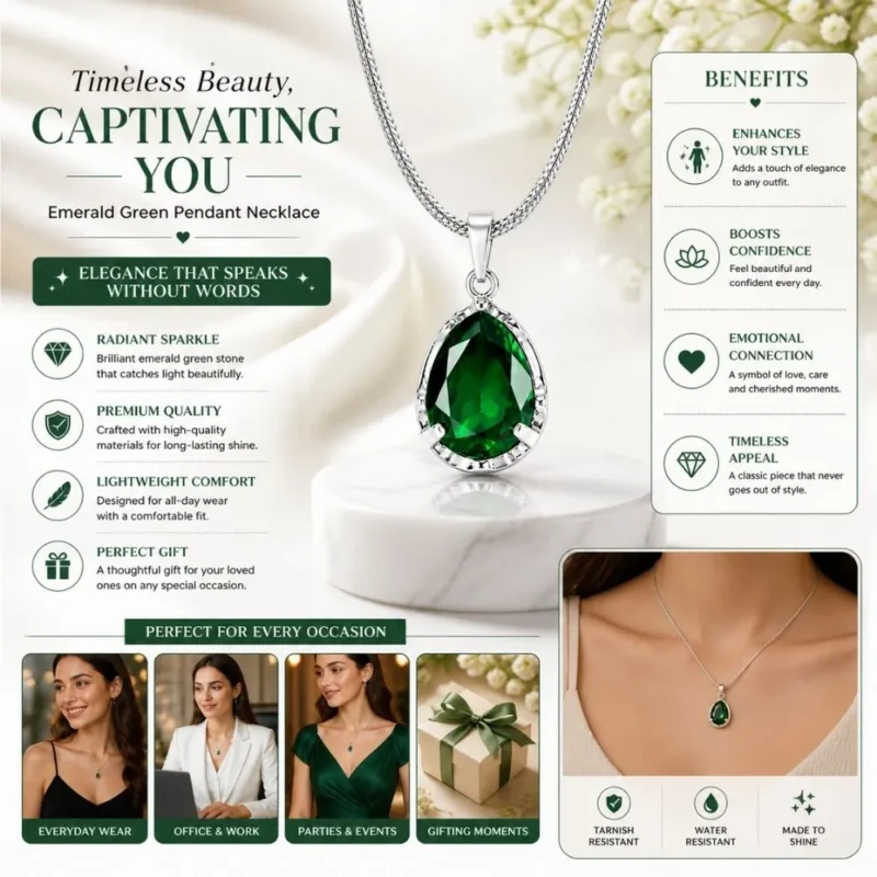 Mellafex Green Crystal Pendant Necklace for Women
