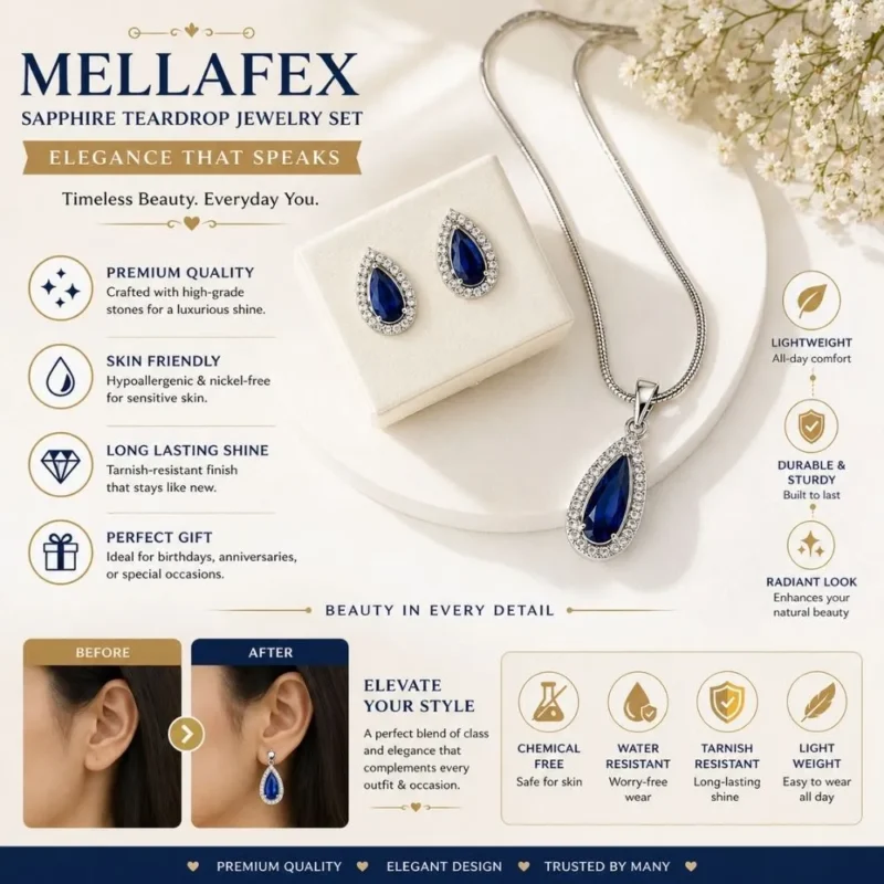 Blue stone pendant and earrings jewelry set for women