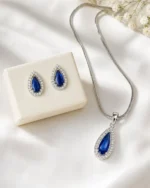 Elegant blue crystal drop Pendant necklace and earrings set for women by Mellafex
