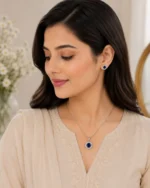 Elegant royal blue crystal pendant and earrings set for women by Mellafex