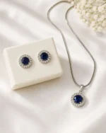 Elegant royal blue crystal pendant and earrings set for women by Mellafex