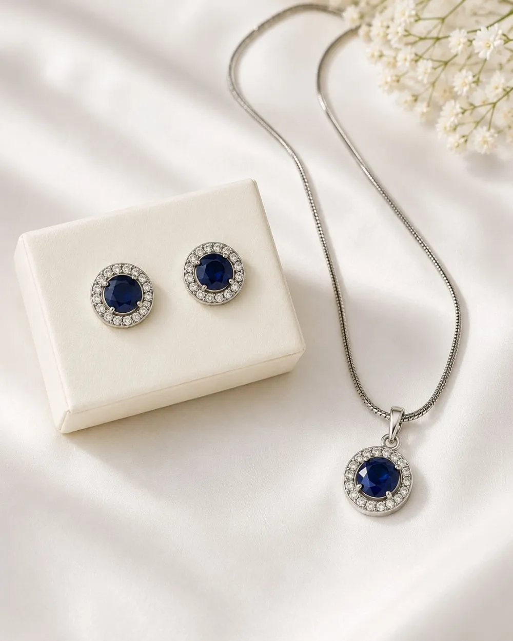 mellafex-royal-blue-pendant-earrings-set Elegant royal blue crystal pendant and earrings set for women by Mellafex