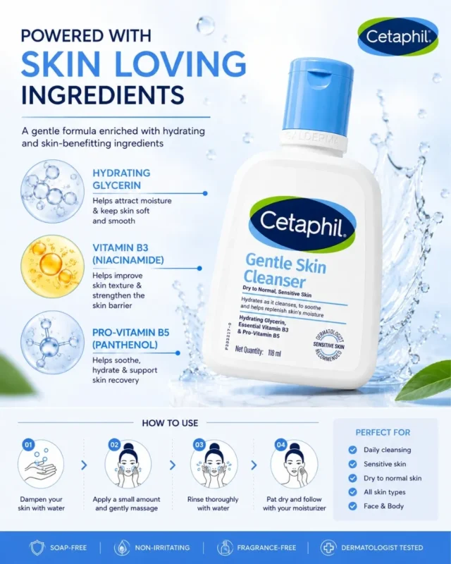 Cetaphil Gentle Skin Cleanser 118ml for Dry to Normal Sensitive Skin