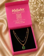 Emerald Green Rectangle double layerd chain Pendant Necklace - Image 2