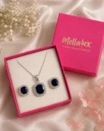 Silver-Plated American Diamond & Blue Stone Pendant Set