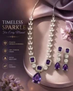 Party Wear American Diamond Purple Necklace Set for Women with Silver Plated Finish