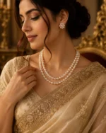 Double Layer Pearl Necklace with Earrings Set - Image 3