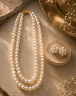Double Layer Pearl Necklace with Earrings Set - Image 2